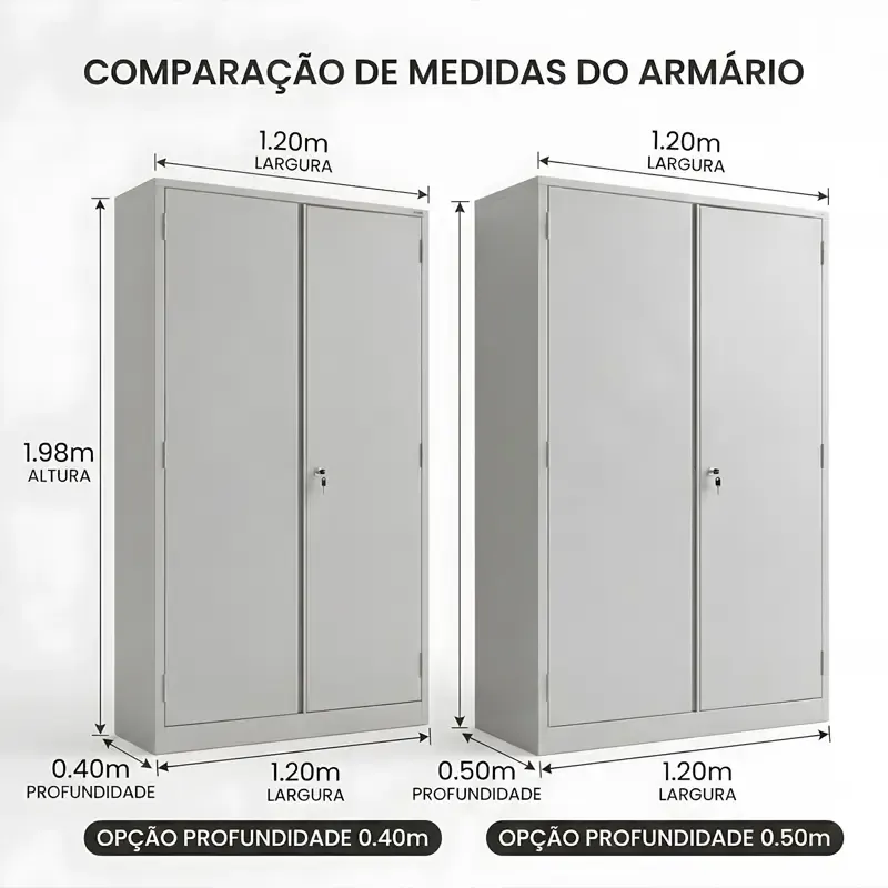 Interior do armário de aço 1,20m com 4 prateleiras reguláveis